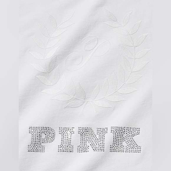 VS PINK OVERSIZED LONG SLEEVE CAMPUS TEE SHIRT OPTIC WHITE SHINE BLING NWT LARGE - Picture 4 of 5